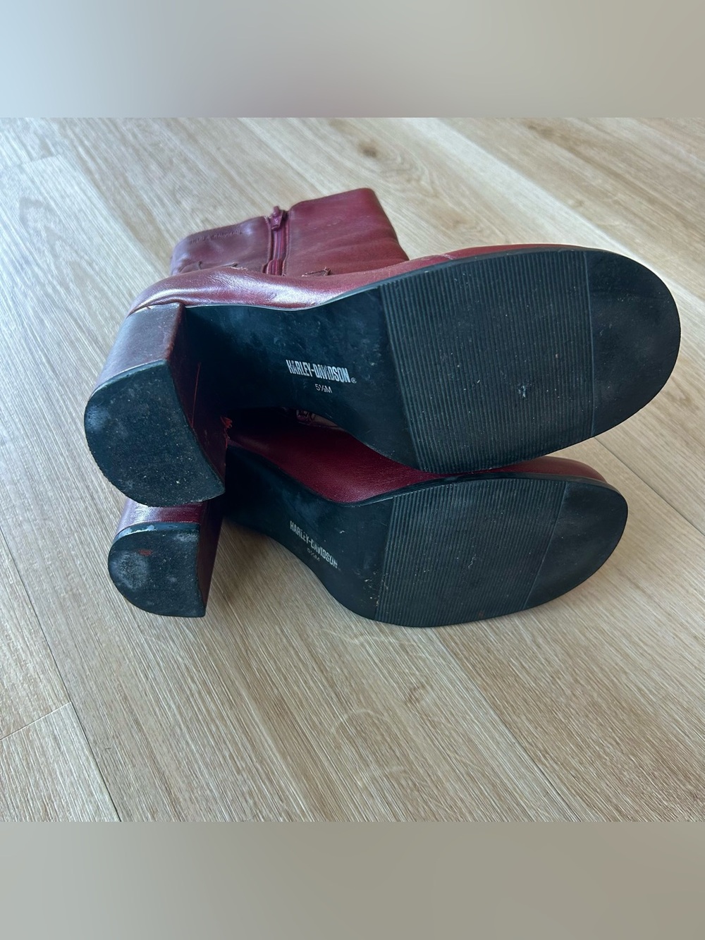 Y2K Rare Harley Davidson Flame Red Leather Chunky Platform Boots - Picture 7 of 9